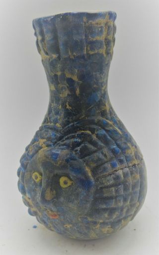 Late Phoenician Era Blue Glass Bottle With Male Face Circa 100bce Rare