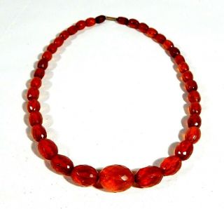 Vintage Natural Cognac AMBER Graduated Faceted Bead Necklace 30 grams 2