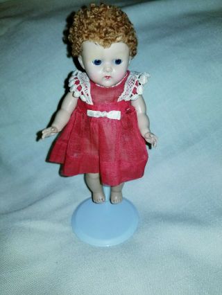 Vintage Vogue Ginny Doll Red Caracul Wig And Blue Eyes