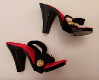 2 pair Vintage Cissy Doll Shoes Red & Black & White w/ Gold Bows 2