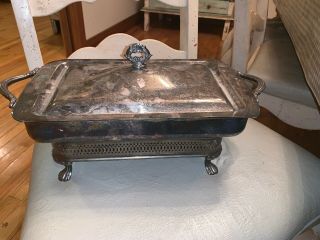 Vintage Antique Large Silver Plated Chafing Serving Casserole Dish