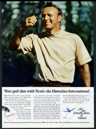 1968 Arnold Palmer Photo Hawaiian International Golf United Airlines Print Ad