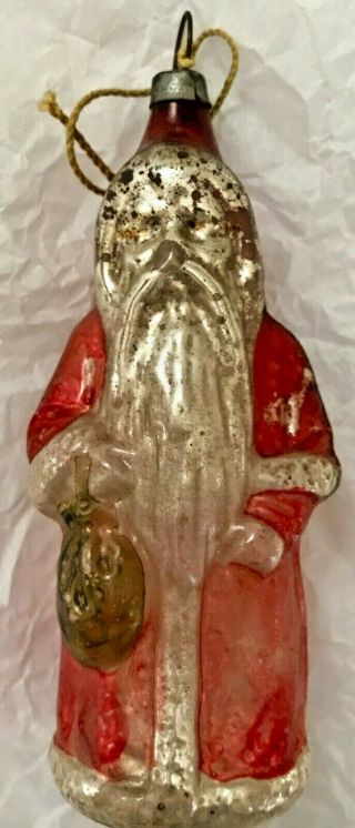 Antique Vtg Father Christmas W Bag German Glass Figural Christmas Ornament