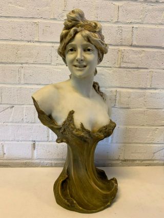 Antique Art Nouveau Royal Dux Bohemia Porcelain Bust Of Girl / Woman