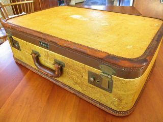 Vintage Amelia Earhart Luggage Suitcase Woven Leather Accents