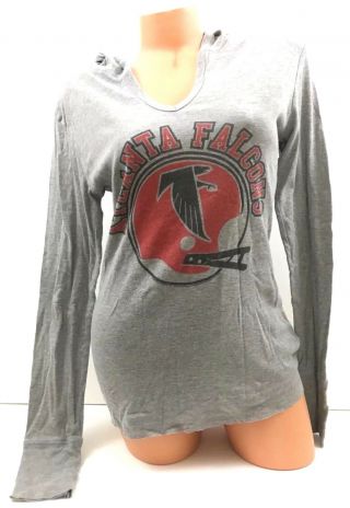 Atlanta Falcons Womens T - Shirt Junk Food Hooded Long Sleeve Heather Grey Size Xl