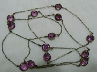 Vintage Edwardian - Art Deco Gold Plated Colour Purple Bezel Glass Long Necklace