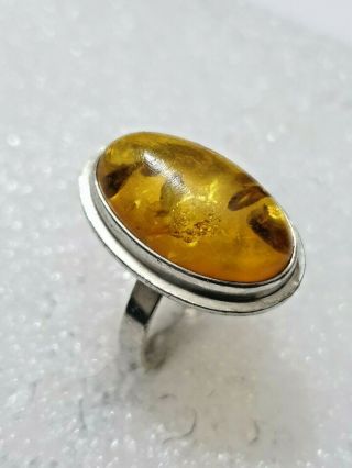 Stunning Vintage Honey Baltic Amber Ring 925 Solid Silver Ring Size: P P1/2
