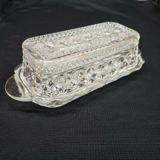 Vintage Clear Thick Glass Covered Butter Dish Wexford Diamond Cut W/ Lid Euc