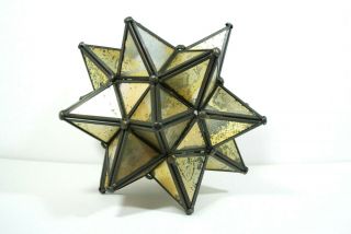 Vtg Rare Glass Moroccan 3d Star Tea Candle Holder Light Indoor Outdoor Holiday