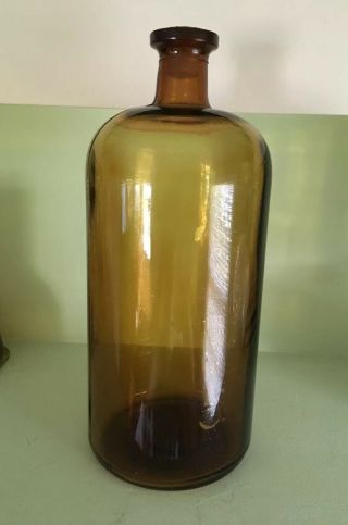 Vintage Amber Brown Glass 1 Gallon Pharmacy Apothecary Bottle Jug Early 1900’s