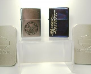 2 Zippo Harley Davidson Lighters From 2003 In Metal Factory Box
