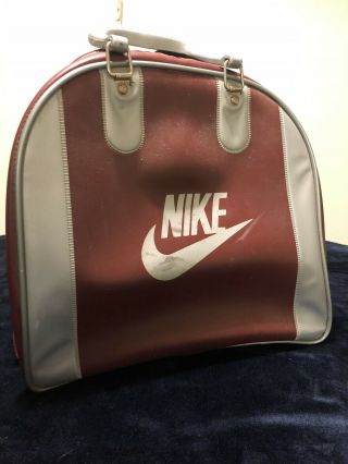 Vintage Nike Maroon And Silver Bowling Ball Bag W/ Nike Name Tag Rare