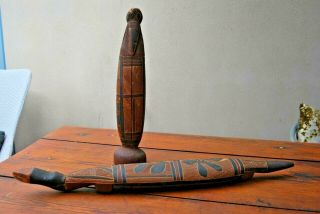 Two Old Australian Aboriginal Carved Figures From Arnhemland - Brolga & Reptile