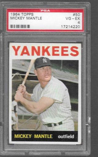 1964 Topps 50 Mickey Mantle Yankees Psa 4 Vg - Ex