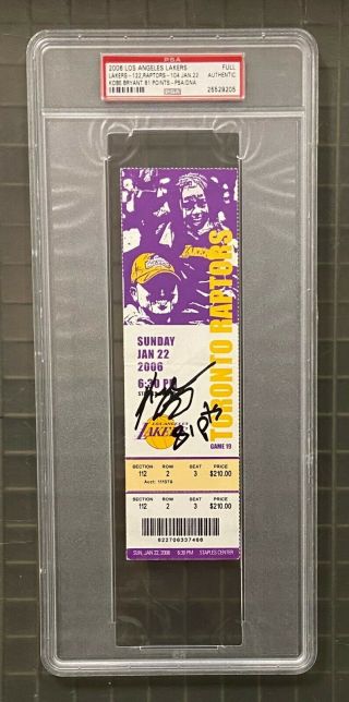 Kobe Bryant 81 Points Signed 2006 Lakers Raptors Game Full Ticket Psa/dna Auto