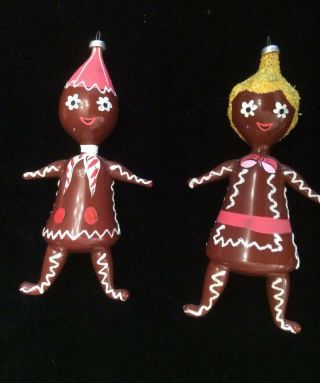 Vintage Mouth Blown Glass Gingerbread Boy & Gingerbread Girl Ornaments Italy