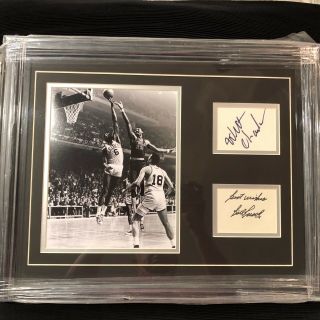 Bill Russell & Wilt Chamberlain Signed Autographed Index Cards Framed W/ Psa