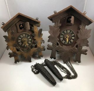 Two Vintage West Germany Wood Cuckoo Clocks And Weights Repair