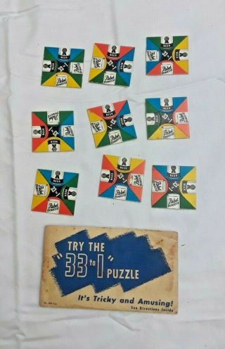 Vintage Beer Advertising Circa 1940 33 To 1 Puzzle Pabst Blue Ribbon W/ Envelope