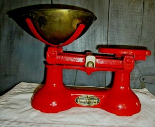 Antique Vintage Frederick Hill England Cast Iron Scale Mercantile Countertop Red