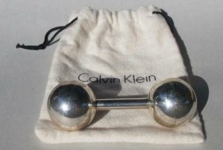 Vintage Rare Calvin Klein Sterling Silver Dumbbell Baby Rattle Weight 56gr 108mm