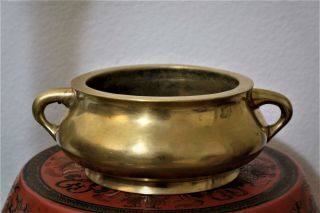 A Chinese Gilt Bronze Censer With Handle.  Marked.