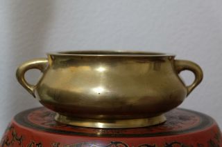 A Chinese Gilt Bronze Censer With Handle.  Marked. 3