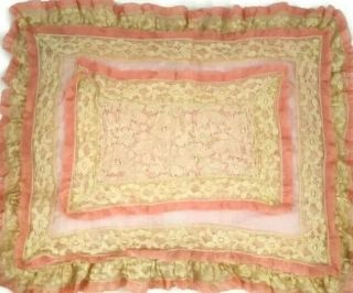 Vintage Lace With Pink Small Decorative Boudoir Pillow Case/ Sham / Cover W/flaw