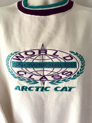 Vintage Unisex Arctic Cat Snowmobile Embroidered Teal Purple Sweatshirt Size L 2
