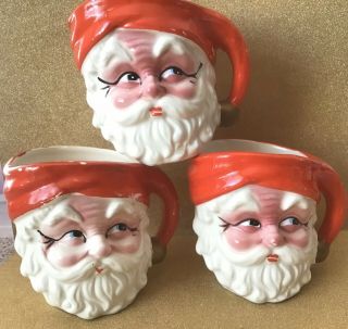 Set Of 3 Vintage Ceramic Santa Claus Christmas Mugs 50 