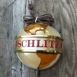Vintage 1960’s Schlitz Beer Lighted Half Globe Wall Sconce Light Sign Euc