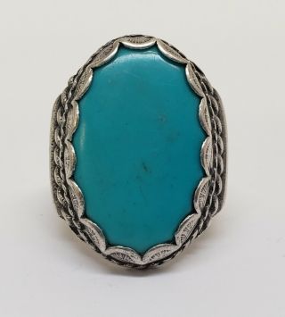 Large Old Pawn Vintage Navajo Turquoise Sterling Silver Ring Size 10.  5 16.  8 Gr