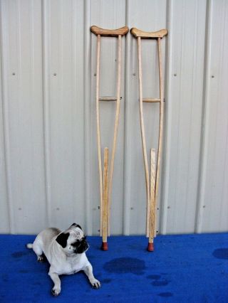 Vintage Wooden Adjustable Crutches Wood Old School
