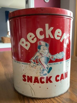 Vintage Becker’s Metal Snack Can Vintage Baltimore,  Md,  Columbia,  Pa Tin