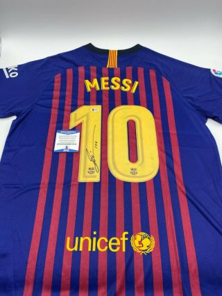 Lionel Leo Messi Signed Nike Barcelona Soccer Jersey Rare - Beckett