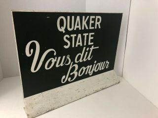 Vintage 2 Sided Quaker State Oil Metal Sign French Advertising Ad