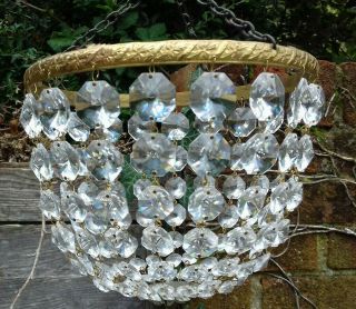 Vintage Brass/lead Crystal W/ Swarovski Element Bag Chandelier Light