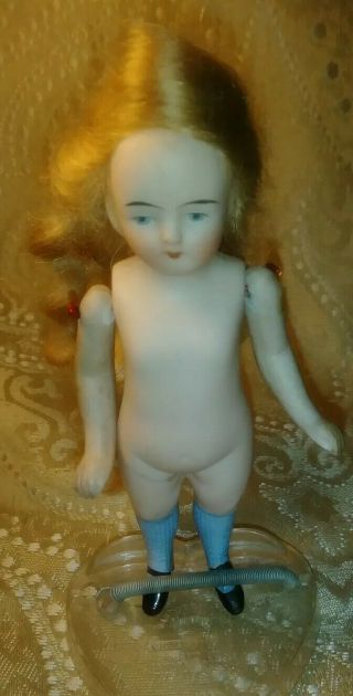 Rare Small Antique German Blue Eyed Bisque Dollhouse Miniature doll 2