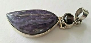 Vintage Sterling Silver,  Purple Agate Amethyst Stone Pendant