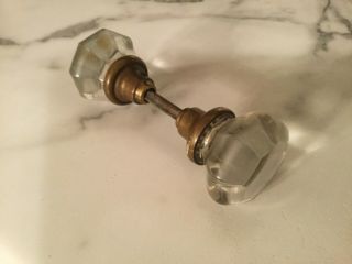 Vintage 8 Point Glass Door Knob Set Brass With Spindle