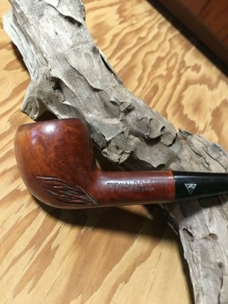 WDC IMPORTED BRIAR Tobacco Smoking Pipe w/ Hand - carved Leaf pattern on bowl. 3