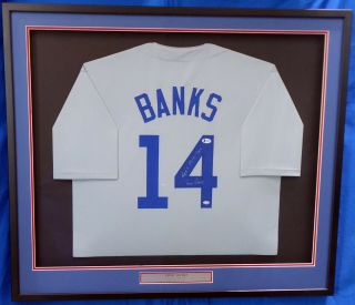Cubs Ernie Banks Autographed Signed Framed Gray Jersey " Let 