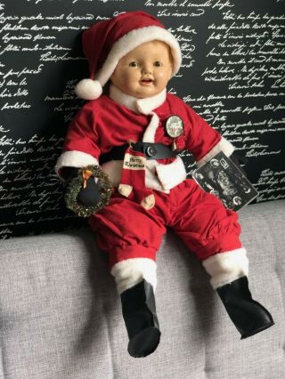 Antique 30” Composition Head Boy Doll In Santa Outfit With Cloth Body