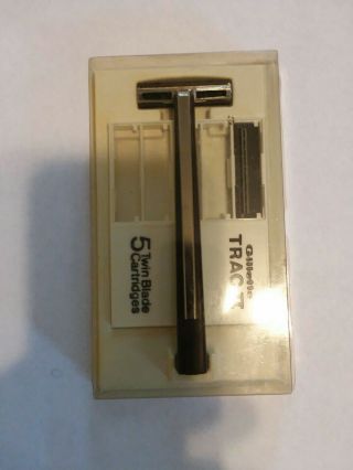 Vintage Gillette Trac Ii Safety Razor Cartridge Handle Case Box