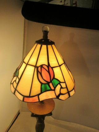 Rare Art Deco 1920 ' s Modernistic Lady Metal Lamp w stained glass shade 3
