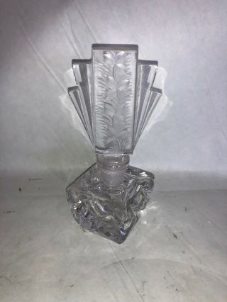 Vintage Irice Hand Cut Crystal Frosted Floral Perfume Bottle W/ Stopper Germany
