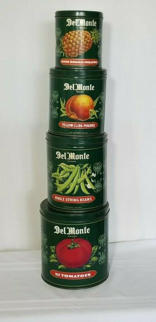 4 Vintage Del Monte Nesting Canisters Tins Retro Vegetables Made In England