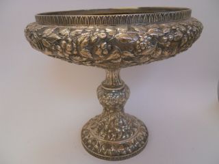 Ornate Sterling Silver Repousse Pedestal Bowl Kirk ? Baltimore Silver ? C 1890
