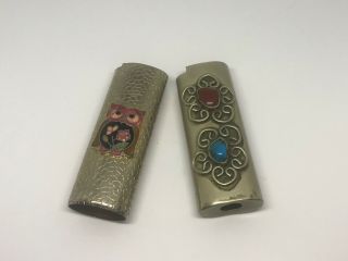 Metal Lighter Cover Holder Sleeve For Full Size Lighter - Vintage (as Pair)